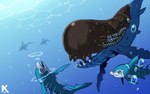 echolocation feral group scar sea swimming underwater water kasugadn bandai_namco digimon cetacean digimon_(species) dolphin dolphmon mammal marine oceanic_dolphin toothed_whale whamon