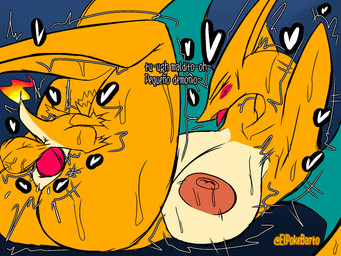 ahegao anthro balls big_balls big_breasts big_butt big_penis blush breasts butt duo female feral genitals heart_symbol huge_penis larger_female looking_pleasured male male/female penis size_difference smaller_male text tongue vaginal elpokebarto nintendo pokemon charizard charmander generation_1_pokemon pokemon_(species) artist_name digital_drawing_(artwork) digital_media_(artwork) hi_res spanish_text