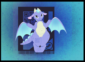 ambiguous_gender animal_genitalia anthro back_ridge barcode belly belly_overhang black_eyes claws digitigrade dorsal_ridge eyeliner feet finger_claws flat_chested floppy_ears genital_slit genitals gradient gradient_background horn makeup membrane_(anatomy) membranous_wings mouthless navel notched_ear overweight pear-shaped_figure pink_ears pink_eyes pink_genital_slit pink_genitals plump_labia plump_slit purple_body purple_scales qr_code qr_code_tattoo scales shortstack simple_background slightly_chubby solo steam steam_logo tail_spines thighs_together toes ventral_scales vulva wide_hips wings yellow_body yellow_scales drhalloway mythology steam_(software) valve steam_sale_dragon dragon mythological_creature mythological_scalie scalie cel_shading lineless shaded
