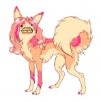 ambiguous_gender black_eyes creepy_face cursed cursed_image feral fur grin looking_at_viewer pink_body pink_fur simple_background smile solo sparklefur tail teeth uhoh what what_has_art_done what_has_magic_done what_has_science_done white_background why kesame_(artist) sullivan canid canine canis domestic_dog husky mammal nordic_sled_dog spitz