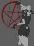 absurd_res anthro blep blood blood_on_eye blood_on_face blood_on_hand blood_painting bodily_fluids bovid breasts butt caprine dark_body dark_skin ears_down female fingers fur hi_res hooved_fingers hooves looking_at_viewer mammal nude occult_symbol pentagram pivoted_ears poofy_hair pupils satanic shaved sheep slit_pupils smile solo symbol tail tail_tuft thehuskylord tongue tongue_out tuft wall_(structure) white_body white_fur wool_(fur)