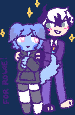 anthro big_tail blue_body blue_fur blue_hair blush blush_lines bottomwear clothing duo female fur grey_clothing grey_eyes grey_hoodie grey_topwear hair hands_on_shoulders heart_eyes heart_symbol hoodie jacket looking_at_another male male/female multicolored_hair pants pattern_bottomwear pattern_clothing pink_eyes purple_bottomwear purple_clothing purple_jacket purple_pants purple_topwear smile smiling_at_another sparkles striped_bottomwear striped_clothing stripes tail tan_body tan_fur topwear 90percentdenny 90_percent_studios purrfect_apawcalypse patches_ito canid canine canis domestic_dog mammal alpha_channel character_request