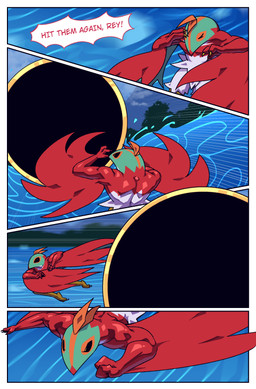 3_fingers ambiguous_gender anthro biped black_sclera dodging fight fingers forest forest_background lake mountain_range multicolored_body muscular muscular_ambiguous muscular_anthro nature nature_background plant portal portal_ring solo text tree water yellow_eyes cuchuflin nintendo pokemon rey_(cuchuflin) generation_6_pokemon hawlucha pokemon_(species) absurd_res comic english_text hi_res