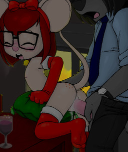 accessory age_difference anthro anthro_on_anthro armwear beverage blush bow_(feature) bow_accessory bow_ribbon butt clock clothing dominant duo elbow_gloves erection eyes_closed eyewear feet female female_penetrated genitals glass glasses gloves hair_accessory hair_bow hair_ribbon handwear holidays larger_dom larger_male legwear loli male male/female male_penetrating male_penetrating_female moan necktie older_male penetration penile penile_penetration penis penis_in_vagina pillow raised_tail ribbons sex size_difference smaller_female smaller_penetrated soles stockings tail thigh_highs toes vaginal vaginal_penetration vulva watch young young_anthro young_female younger_female younger_penetrated paige_(artist) christmas ellie_(paige) house_mouse mammal mouse murid murine rodent