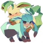 ambiguous_gender bite blue_eyes blush brown_eyes duo feral leaf leaf_tail tail sccm nintendo pokemon eeveelution generation_4_pokemon glaceon leafeon pokemon_(species) 1:1