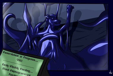 assimilation behind_glass blue_border blue_goo border brainwashing computer_screen electronics glass goo_transformation latex logo monitor solo text transformation lucis goo_creature lizard reptile scalie artist_logo english_text