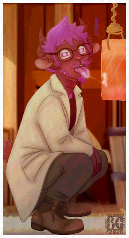 anthro bodily_fluids body_hair boots bottomwear bovid_horn bucket caprine_horn chest_hair clothed clothing coat container crouching denim denim_bottomwear denim_clothing detailed_background exclamation_point eyebrows eyewear facial_hair farm fluffy fluffy_ears fluffy_tail footwear glasses goat_horn goatee grey_bottomwear grey_clothing grey_jeans grey_pants grey_trenchcoat hair horizontal_pupils horn inside jeans licking male multicolored_body mustache neck_tuft pants plantigrade props pupils purple_eyes purple_hair ram_horn rope saliva saliva_on_tongue saliva_string salt salt_block sheep_ears shoes short_hair short_tail solo stable surprised tail tongue tongue_out topwear trenchcoat tuft two_tone_body two_tone_fingers wrinkles_in_clothes brunisdraws brunis_(brunisdraws) bovid caprine hybrid mammal sheep-goat 2026 absurd_res colored_line_art cover full-length_portrait hi_res portrait signature