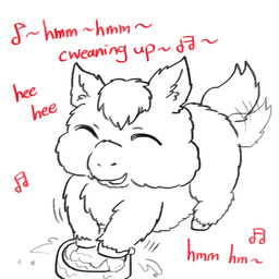 ambiguous_feral ambiguous_gender bowl cleaning container dialogue eyes_closed feral hair happy hooves musical_note musical_symbol open_mouth plushie red_text singing smile solo symbol tail tail_motion tailwag text water young young_ambiguous young_feral yellowcottoncandy030 fluffy_pony fluffy_pony_(species) mammal 1:1 2025 digital_drawing_(artwork) digital_media_(artwork) english_text hi_res