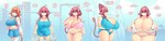 belly big_breasts blue_eyes breast_expansion breast_growth breasts cleavage clothed clothing dialogue expansion female growth hair huge_breasts huge_thighs hyper hyper_breasts midriff navel overweight overweight_female overweight_humanoid red_hair solo text thick_thighs weight_gain wide_image pixiveo akari_(pixiveo) animal_humanoid bovid bovid_humanoid bovine bovine_humanoid cattle_humanoid humanoid mammal mammal_humanoid absurd_res english_text hi_res long_image