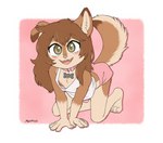 all_fours anthro bottomwear brown_hair claws clothing collar female female_anthro flat_chested fur hair loli nipples shirt shorts solo tan_body tan_fur topwear young young_anthro young_female malachyte scout_(wolfelix) canid canine canis domestic_dog mammal 2023 hi_res