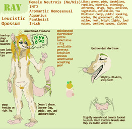 4_toes andromorph anthro armpit_hair biped blonde_hair body_hair brown_body brown_fur claws color_swatch dialogue dreadlocks drugs ear_piercing eyes_closed feet freckles fur genitals green_background green_eyes hair hairy intersex marijuana nipples pecs piercing pouch_(anatomy) pubes simple_background solo standing tail tan_body tan_fur teats text toe_claws toes tongue tongue_out vulva coppahhead ray_(coppahhead) american_opossum mammal marsupial digital_media_(artwork) english_text model_sheet andromorph_(lore)