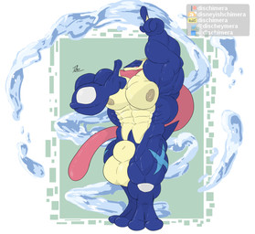 abs animal_genitalia anthro balls big_balls big_muscles big_pecs big_sheath elemental_manipulation genitals huge_balls hyper hyper_balls hyper_genitalia looking_at_viewer male muscular muscular_arms muscular_legs muscular_male navel ninja ninjutsu nipples pecs pose sheath solo warrior water water_manipulation conditional_dnp dischimera nintendo pokemon amphibian frog generation_6_pokemon greninja pokemon_(species)
