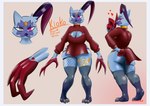 anthro big_butt breasts butt cleavage cleavage_cutout clothed clothing cutout female fishnet_clothing kioko_(angeloprower) pokemorph solo thick_thighs wide_hips sarctrue nintendo pokemon generation_8_pokemon pokemon_(species) sneasler absurd_res hi_res model_sheet