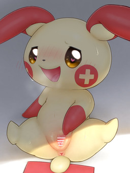 anthro anus beady_eyes biped blush bodily_fluids body_blush censor_bar censored_genitalia censored_vulva cheek_markings clitoral_hood clitoris facial_markings female floppy_ears front_view genitals glistening glistening_eyes head_markings heart_pupils heart_symbol inner_labia inviting_viewer leaning leaning_backward looking_at_viewer markings multicolored_body open_mouth pivoted_ears plantigrade red_body solo spread_legs spread_vulva spreading sweat tongue_showing two_tone_body under_shade urethra vulva vulva_blush yellow_body yellow_eyes k-dra61 nintendo pokemon generation_3_pokemon plusle pokemon_(species) 2024 3:4 censored digital_drawing_(artwork) digital_media_(artwork) hi_res