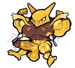 3_toes 5_fingers abs alakazam anthro balls big_balls big_penis black_eyes blush bodily_fluids brown_body brown_glans circumcised cross-popping_vein cum cum_drip cum_string cutlery dripping erection feet fingers flexing flexing_bicep flexing_both_biceps flexing_muscles front_view generation_1_pokemon genital_fluids genitals glans huge_penis kitchen_utensils leaking_cum levitating levitating_object looking_at_viewer magic male milkvislon multicolored_body nintendo nipple_fetish nipple_play nipples nude pecs penis pokemon pokemon_(species) presenting presenting_penis simple_background solo spoon spread_legs spreading toes tools two_tone_body vein veiny_penis white_background yellow_balls yellow_body yellow_penis