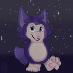 anthro blue_eyes cheek_tuft facial_tuft feet feral fluffy fluffy_tail fur pawpads paws pink_nose purple_body purple_fur smile smiley_face solo tail tuft airymiller tattletail tattletail_(character) tattletail_(species) full-length_portrait hi_res portrait sketch