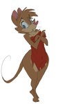 anthro blue_eyes blush brown_body brown_fur cape clothing covering covering_self embarrassed female fur nude solo wide_hips winstar don_bluth the_secret_of_nimh mrs._brisby mammal murid murine rodent wood_mouse