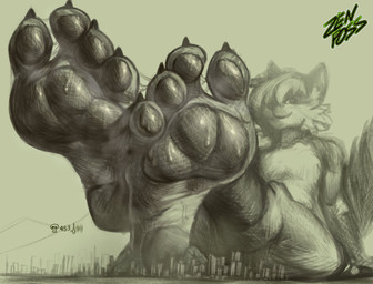 4_toes anthro bodily_fluids city cityscape claws dirty dirty_feet feet foot_fetish foot_focus foot_play macro male nude pawpads paws soles solo sweat sweaty_feet toe_claws toes zenposs canid canine fox mammal hi_res
