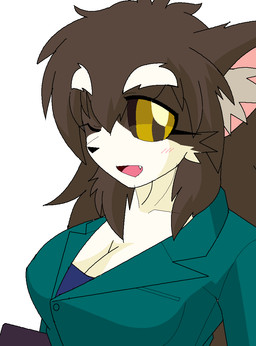 anthro blush blush_lines breasts brown_body brown_fur brown_hair cleavage clothed clothing countershading eyebrows female fur hair inner_ear_fluff kemono solo teacher tuft white_body white_countershading white_eyebrows white_fur kobuchi_(524koki) mimina(a140fox) 2014