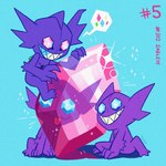 ambiguous_gender blep blue_background gem group not_furry simple_background smile sparkles speech_bubble teeth text tongue tongue_out trio tonestar nintendo pokemon generation_3_pokemon generation_6_pokemon mega_evolution mega_sableye pokemon_(species) sableye 1:1 2019 english_text hi_res pictographics