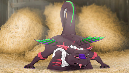 ass_up brown_body brown_face brown_skin claws feral fingers fur horn male nude paws quadruped red_eyes seductive solo stable tail zyr manfromearth mythology dragon mammal mythological_creature mythological_scalie scalie 16:9 2022 animated widescreen