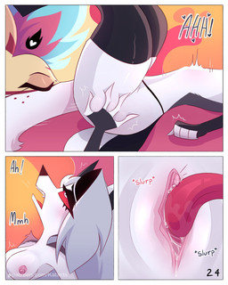 anthro cunnilingus detailed_genitals female female/female genitals moan oral sex simple_background vaginal vulva kat._.arts hellaverse helluva_boss mythology loona_(helluva_boss) queen_bee-lzebub_(helluva_boss) canid canid_demon canine demon hellhound mammal mythological_canine mythological_creature 4:5 absurd_res hi_res