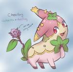 branch feral flower hooves leaf long_ears plant plant_tail red_eyes spikes sinamuna nintendo pokemon cheerling chikorita deerling generation_2_pokemon generation_5_pokemon hybrid pokemon_(species) spring_deerling low_res