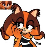 anthro black_eyes breasts brown_body brown_fur eyelashes female fur grin half-closed_eyes narrowed_eyes simple_background smile solo sticks_naughty_face white_background diego_mejia sega sonic_boom sonic_the_hedgehog_(series) sticks_the_jungle_badger badger mammal mustelid musteline meme reference_image