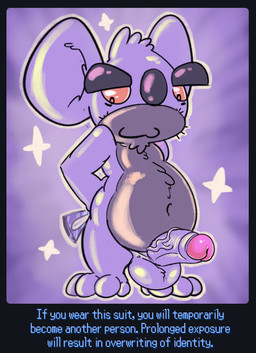 anthro balls belly clothing corruption costume erection fursuit genitals glistening humanoid_genitalia humanoid_penis latex male penis shortstack shortstack_male simple_background smile solo suit text toony vein veiny_penis zipper koalarobot_(artist) koala mammal marsupial vombatiform 2020 digital_drawing_(artwork) digital_media_(artwork) english_text hi_res story story_in_description