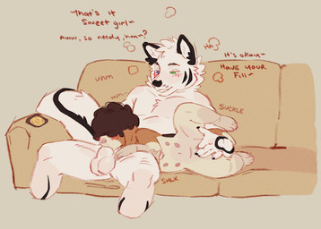 andromorph andromorph_penetrated animal_genitalia anthro balls belly_nipples black_claws black_markings black_nose blush blush_lines brown_hair canine_genitalia claws dialogue dominant duo fellatio fingered_while_fellating fingering floppy_ears fur fur_tuft furniture genitals hair hair_over_eyes heterochromia intersex intersex/male intersex_penetrated kissing_sheath larger_dom lying lying_on_sofa male markings misgendering multicolored_body multicolored_fur on_side on_sofa onomatopoeia oral orange_body orange_fur penetration penile raised_leg sex sheath size_difference smaller_andromorph smaller_intersex smile smiling_at_another smiling_at_partner smug_face sofa sound_effects spreading text tuft two_tone_body two_tone_fur vaginal vaginal_fingering vulva white_body white_fur shipupp shiloh_(shipupp) vond canid canine canis domestic_dog mammal wolf english_text hi_res trans_(lore) trans_man_(lore)