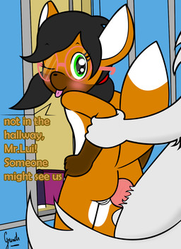 age_difference anal anal_penetration anthro anthro_on_anthro anthro_penetrated arm_pull black_hair blush dialogue dominant duo erection exclamation_point eyewear faceless_character faceless_male female female_focus female_penetrated flat_chested from_behind_position fur genitals glasses green_eyes hair happy happy_sex inside knot larger_dom larger_male loli looking_pleasured male male/female male_penetrating male_penetrating_female nude older_male one_eye_closed penetration penis prison_guard_position school sex size_difference smaller_female smaller_penetrated solo_focus student tail teacher teacher_and_student text tongue tongue_out vulva young young_anthro young_penetrated younger_female grinch_(artist) cacau mr._lui canid canine mammal maned_wolf digital_media_(artwork) english_text hi_res