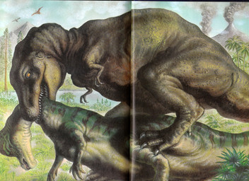 biped bite broken_neck claws duo_focus feral fight flying group looking_at_viewer outside sharp_teeth tail teeth volcano unknown_artist dinosaur hadrosaurid hypacrosaurus ornithischian ornithopod prehistoric_species reptile saurischian scalie theropod tyrannosaurid tyrannosauroid tyrannosaurus tyrannosaurus_rex 11:8 source_request
