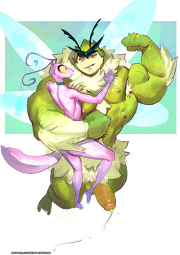 antennae_(anatomy) anthro arm_tuft armpit_hair bodily_fluids body_hair butt carrying_another chest_tuft choker crotch_tuft duo femboy flexing flexing_bicep flying genital_fluids genitals girthy green_body green_choker green_jewelry green_necklace humanoid_genitalia humanoid_penis jewelry leaking_precum looking_at_another male muscular muscular_male necklace nipples nude_male penis pink_body pink_eyes precum simple_background size_difference slim_male tail thick_penis tuft wings wrist_tuft purplebirdman arthropod flower_mantis insect lepidopteran mantis moth orchid_mantis 2026 colored colored_sketch detailed digital_drawing_(artwork) digital_media_(artwork) hi_res portrait shaded sketch