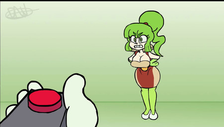 angry annoyed anthro barking big_breasts breasts cake clothing collar controller dessert disembodied_hand duo featureless_breasts featureless_crotch female floating food fool's_hat green_body green_hair hair hat headgear headwear holding_controller holding_object holding_remote_control human_to_anthro human_to_humanoid inanimate_transformation leotard maid_uniform open_mouth plushie red_clothing red_leotard remote_control short_stackification shrinking simple_background size_transformation species_transformation standing surprised tail transformation uniform 12lolomalo sound_warning animate_inanimate canid canine canis domestic_dog human humanoid imp living_plushie mammal 2025 animated digital_media_(artwork) hi_res short_playtime sound video