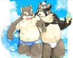 anthro asian_clothing belly black_nose bottomwear brown_body bulge clothing cloud dessert duo east_asian_clothing food fundoshi ice_cream japanese_clothing kemono male male/male moobs nipples overweight overweight_male scar shorts swimwear underwear white_clothing white_fundoshi white_underwear inuryu lifewonders live_a_hero tokyo_afterschool_summoners moritaka_(tas) shoen canid canine canis domestic_dog mammal raccoon_dog tanuki 2024 distracting_watermark hi_res watermark