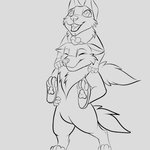 anthro carrying_another chest_tuft dickslug duo male male/male pawpads paws piggyback tuft mazarku canid canine canis mammal wolf 1:1 absurd_res hi_res monochrome