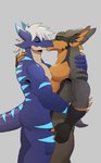 anthro biped blue_body duo eyes_closed grey_body hair kiss_on_lips kissing male male/male multicolored_body muscular nude short_tail side_view standing tail two_tone_body white_hair sellon mythology deram haziran dragon mythological_creature mythological_scalie scalie wingless_dragon 2022 hi_res