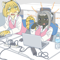 angry anthro clothed clothing computer cross-popping_vein duo electronics female kemono laptop office office_lady unprofessional_behavior ekaki510 badger felid honey_badger jaguar mammal mustelid musteline pantherine 1:1