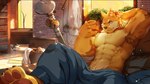 abs anthro barefoot biceps detailed_background feet fur male muscular muscular_anthro muscular_male smile solo unknown_artist gyee chang_(gyee) canid canine mammal 16:9 digital_media_(artwork) hi_res widescreen