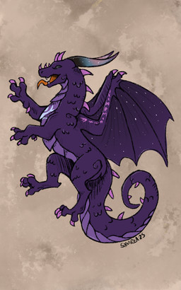 2_horns 4_fingers 4_toes ambiguous_gender claws countershade_arms countershade_scales countershade_tail countershade_torso countershading digitigrade dorsal_ridge feet feral fingers horn membrane_(anatomy) membranous_wings open_mouth pink_claws purple_body scales side_view simple_background sketchy solo tail talons toes wings symrea european_mythology mythology dragon mythological_creature mythological_scalie scalie western_dragon 5:8 hi_res sketch