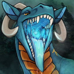 ambiguous_feral ambiguous_gender blue_body blue_scales blue_tongue bodily_fluids cyan_insides drooling feral front_view horn markings mouth_shot narrowed_eyes neck_markings open_mouth orange_body orange_eyes orange_scales outside plant saliva saliva_on_tongue scales solo tongue tongue_out tree uvula white_horn yellow_markings acidic mythology dragon mythological_creature mythological_scalie scalie 1:1 hi_res