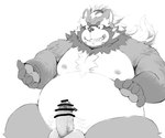 anthro balls belly erection genitals humanoid_genitalia humanoid_hands humanoid_penis kemono male moobs nipples overweight overweight_anthro overweight_male penis simple_background solo white_background hachirouta lifewonders tokyo_afterschool_summoners goemon_(tas) canid canine mammal raccoon_dog tanuki 2021 censored hi_res monochrome