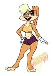 anthro blonde_hair blue_eyes bottomwear clothing colored_sketch female gloves hair handwear lagomorph leporid lola_bunny looney_tunes mammal muddy_(artist) rabbit shorts simple_background sketch smile solo standing topwear warner_brothers white_background