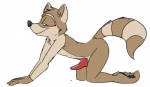 all_fours anthro bodily_fluids cum erection genital_fluids genitals knot male nude penis simple_background solo tail white_background shenanigans mammal procyonid raccoon 2010