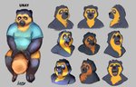 anthro belly black_body black_fur black_nose bottomwear clothing eyes_closed fur male overweight overweight_anthro overweight_male shirt shorts simple_background sitting solo topwear lentejota6 bear mammal short-faced_bear spectacled_bear 14:9 2020 absurd_res hi_res model_sheet