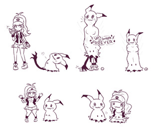 alternate_species ambiguous_gender assimilation bag bottomwear bracelet breasts clothed clothing dialogue duo eyes_closed female footwear gesture hair hat headgear headwear heart_symbol interspecies jewelry legwear motion_lines not_furry pokeball pokedex pokephilia sad shoes short_stackification shorts shortstack shrinking simple_background size_transformation smile socks standard_pokeball standing star surprised text transformation transformation_sequence waving white_background inksgirls nintendo pokemon hilda_(pokemon) generation_7_pokemon human mammal mimikyu pokemon_(species) 2018 6:5 english_text monochrome sequence