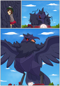 ambiguous_gender body_size_growth border building building_destruction carrying_another cramped destruction duo extreme_size_difference female feral fluffy folded_wings larger_ambiguous larger_feral looming low-angle_view macro outside pokemon_center side_view size_difference size_transformation sky smaller_female smaller_human spread_wings standing transformation white_border wings listrymistery nintendo pokemon gloria_(pokemon) avian bird corviknight generation_8_pokemon human mammal pokemon_(species) 2023 absurd_res comic digital_media_(artwork) digital_painting_(artwork) hi_res painting_(artwork)