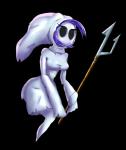 breasts female hair hood mask melee_weapon not_furry polearm purple_hair solo spear weapon deathwoods_(artist) luigi's_mansion mario_bros nintendo boo_guy ghost humanoid shyguy spirit featureless_(disambiguation)