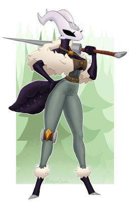 5_fingers anthro arthropod_abdomen belt biped black_body black_exoskeleton black_eyes boots border bottomwear breasts clothed clothing empty_eyes exoskeleton featureless_feet feet female fingers footwear fully_clothed fur_collar halter_top holding_object holding_weapon horn medium_breasts midriff mouthless nail_(weapon) nature nature_background non-mammal_breasts pants shoes simple_background solo standing text weapon white_border white_horn proxicute hollow_knight_(franchise) team_cherry fan_character jasper_(proxicute) arthropod insect 2022 artist_name dated digital_media_(artwork) full-length_portrait hi_res portrait
