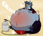 air_inflation air_tank anthro belly belly_inflation big_belly blush bodily_fluids bulge close_to_bursting clothing creaking different_sound_effects feet flying_sweatdrops fur genital_fluids grey_body grey_fur hose hose_inflation inflation jockstrap male nervous onomatopoeia pawpads precum precum_through_clothing precum_through_underwear psssh puffed_cheeks simple_background sitting solo sound_effects spread_toes sweat sweatdrop swelling tan_background text toes underwear vowelless vowelless_sound_effect wet wet_clothing yellow_background yellow_eyes de-flator argentite_(character) canid canine canis mammal wolf 2021 hi_res